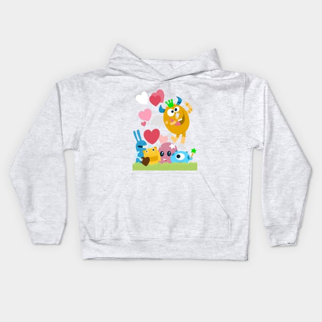 Cute monsters group in love with pink heart. Kids Hoodie by 9georgeDoodle